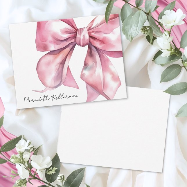 Personalized Pink Bow Thank You Note Card (Personalized Pink Bow Thank You Note Card)