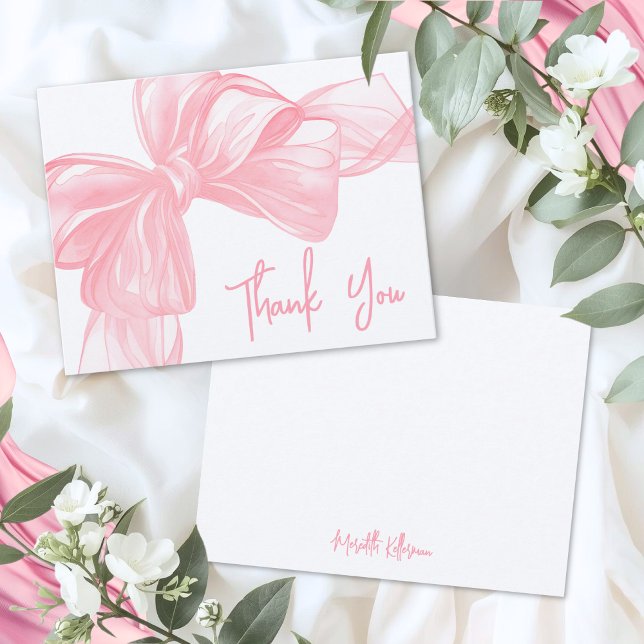 Personalized Pink Bow Thank You Note Card (Personalized Pink Bow Thank You Note Card )