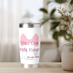 Personalized Pink Bow White Coat Celebration Insulated Tumbler