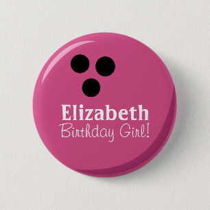 Personalized Pink Bowling Ball Birthday Girl Button
