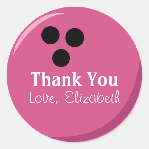 Personalized Pink Bowling Ball Thank You Classic Round Sticker