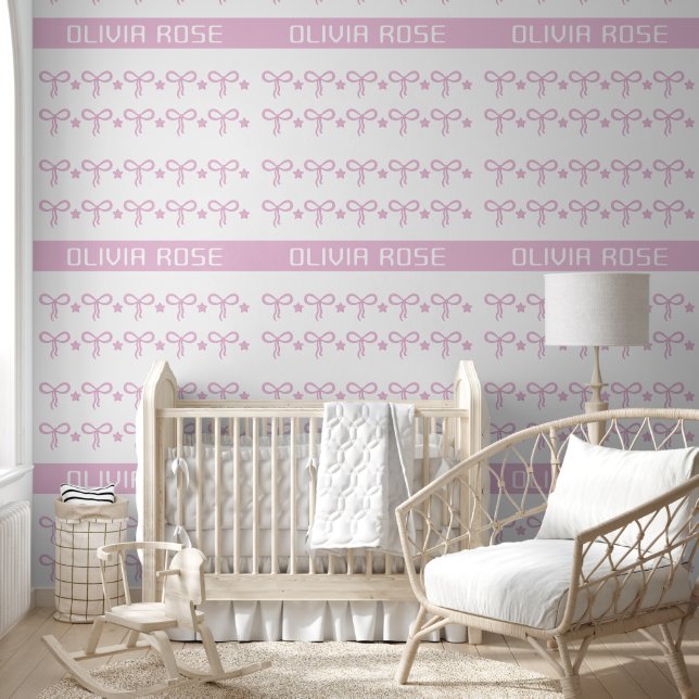 Personalized Pink Bows Baby Name Wallpaper (Kids)