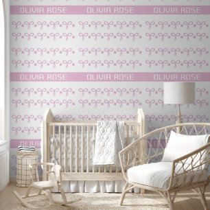 Personalized Pink Bows Baby Name Wallpaper Wallpaper