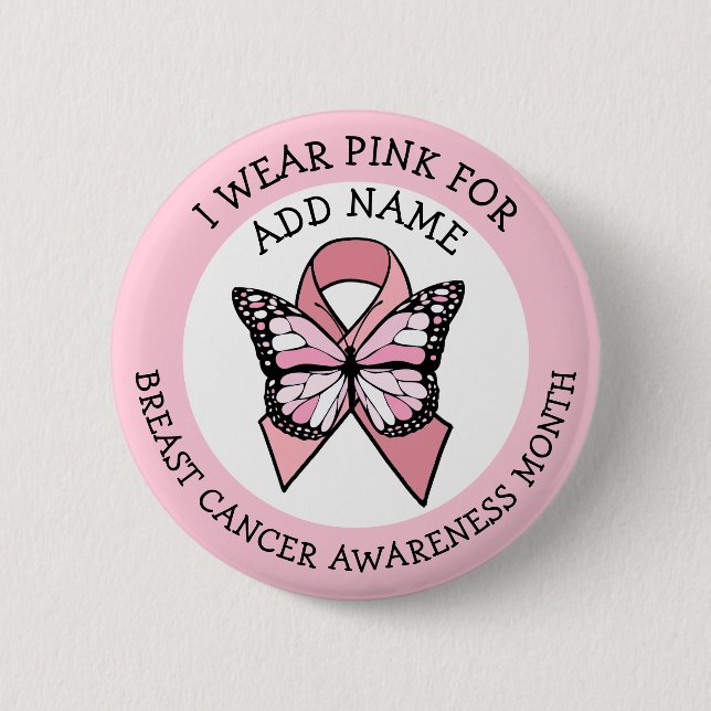 Personalized Pink Breast Cancer Awareness Month Bu Button (Front)