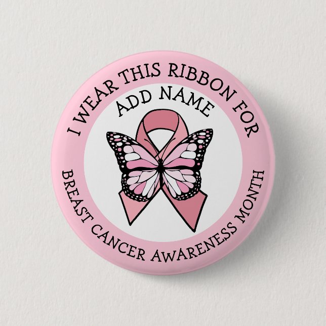 Personalized Pink Breast Cancer Awareness Month Button (Front)