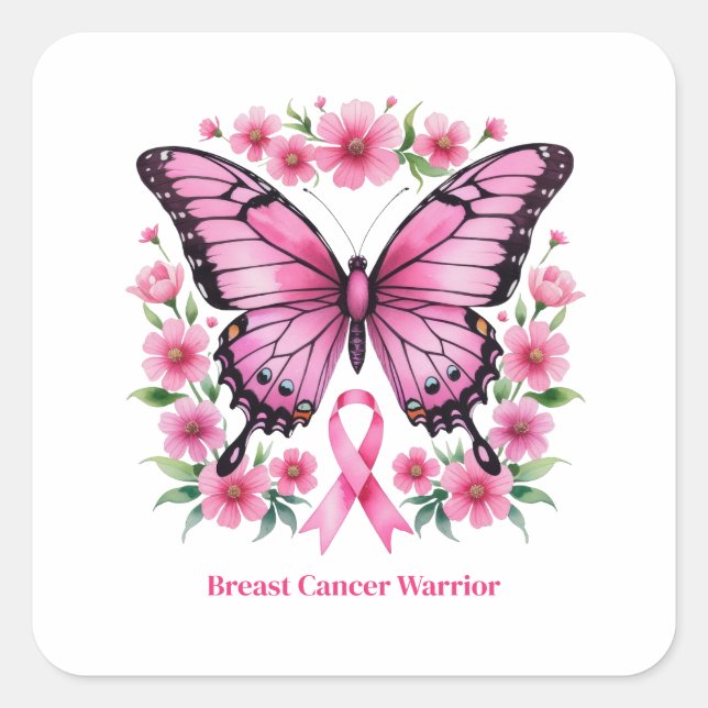 Personalized Pink Breast Cancer Awareness  Square Sticker (Front)