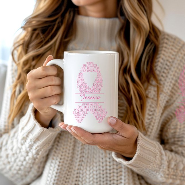 Personalized Pink Breast Cancer Typography Coffee Mug (Creator Uploaded)