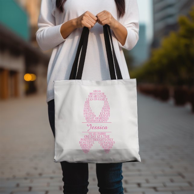 Personalized Pink Breast Cancer Typography Tote Bag (Creator Uploaded)