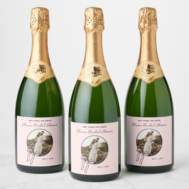 Personalized Pink Bridal Bow Shower Sparkling Wine Sparkling Wine Label (Bottles)