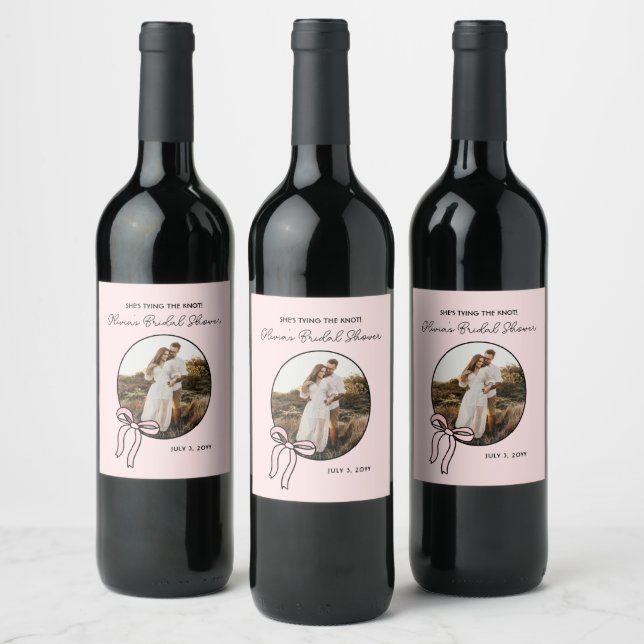 Personalized Pink Bridal Bow Shower Wine Labels (Bottles)