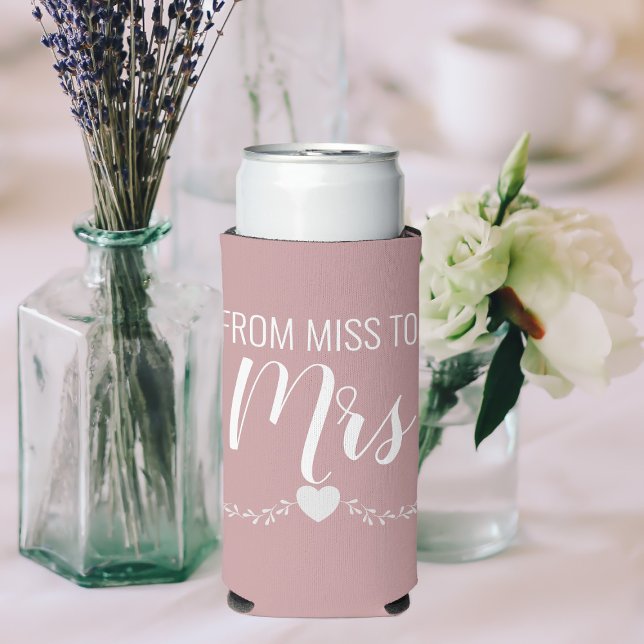 Personalized Pink Bridal Shower Miss to Mrs Seltzer Can Cooler (Add your name and Bridal Shower date to this pretty pink can cooler)