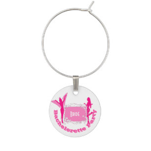 Personalized pink bride bachelorette party wine glass charm