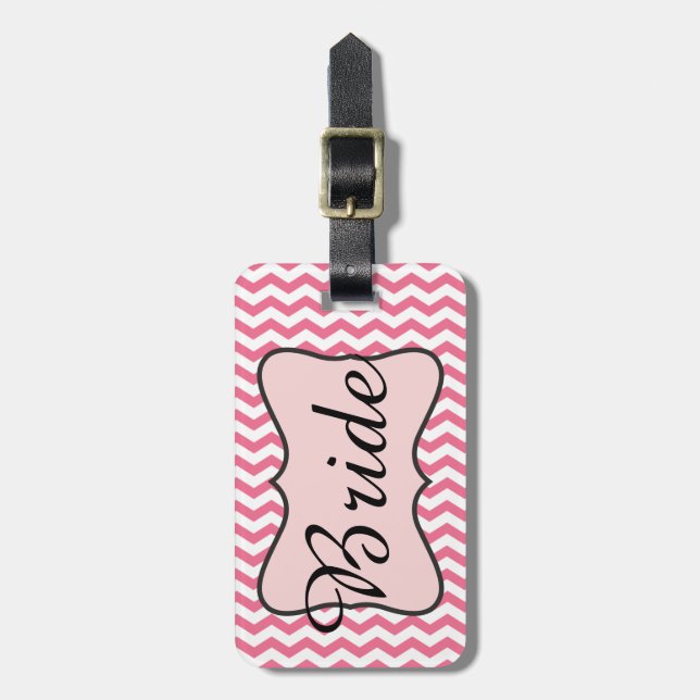 Personalized Pink Bride Chevron Zigzag Luggage Tag (Front Vertical)