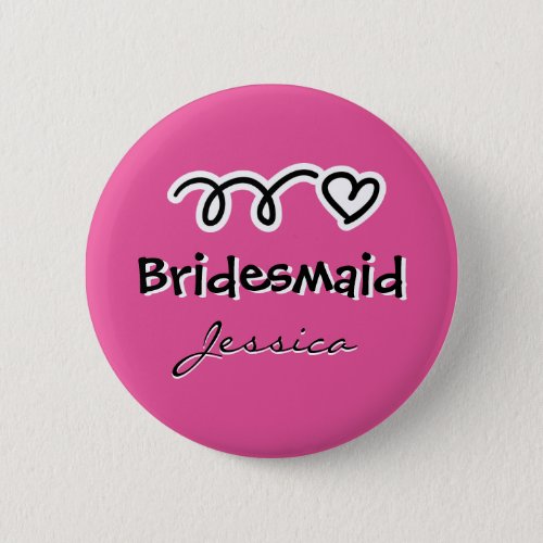 Personalized pink bridesmaid badge buttons