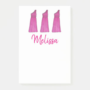 Personalized Pink Bridesmaid Dress Wedding Party Post-it Notes