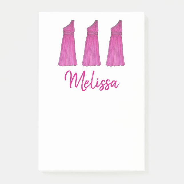 Personalized Pink Bridesmaid Dress Wedding Party Post-it Notes (Front)