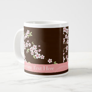 Personalized Pink/Brown Dogwood Blossom Giant Coffee Mug