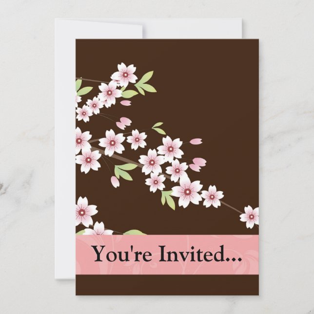 Personalized Pink/Brown Dogwood Blossom Invitation (Front)