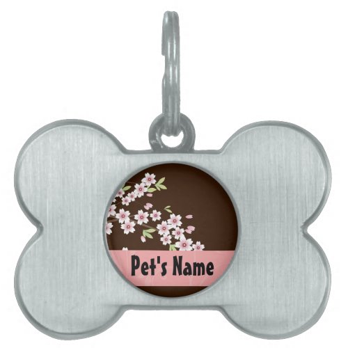 Personalized PinkBrown Dogwood Blossom Pet Name Tag