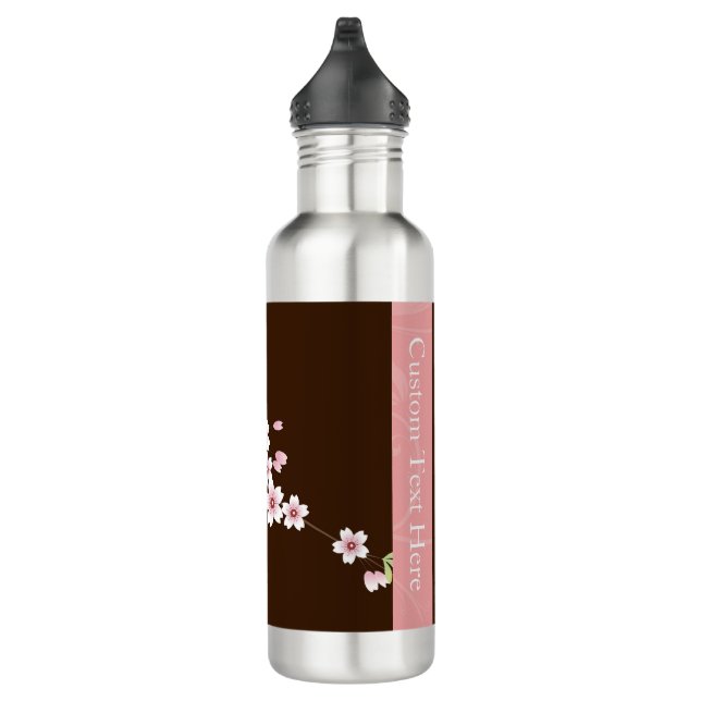 Personalized Pink/Brown Dogwood Blossom Stainless Steel Water Bottle (Right)
