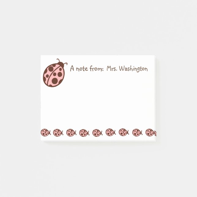 Personalized Pink Brown Ladybugs Post It Notes (Front)