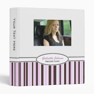 Personalized Pink & Brown Striped Binder
