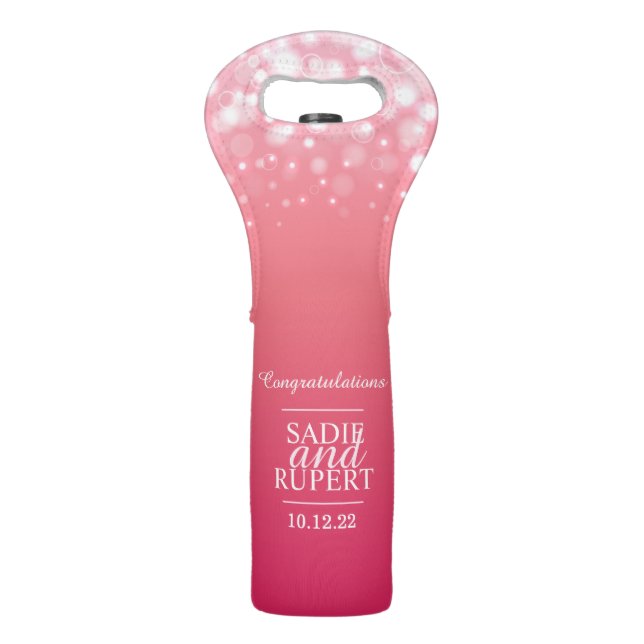 Personalized pink bubbles wedding wine bag (Back)