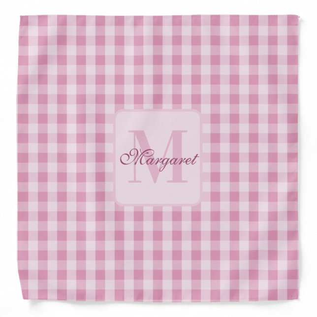 Personalized Pink Buffalo Check Plaid Monogram Bandana (Front)