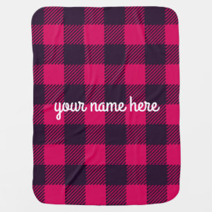 Personalized Pink Buffalo Plaid Baby Blanket