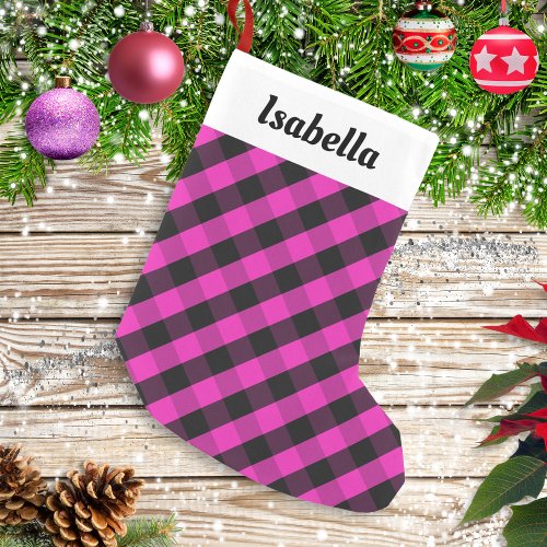Personalized Pink Buffalo Plaid Check Rustic  Small Christmas Stocking