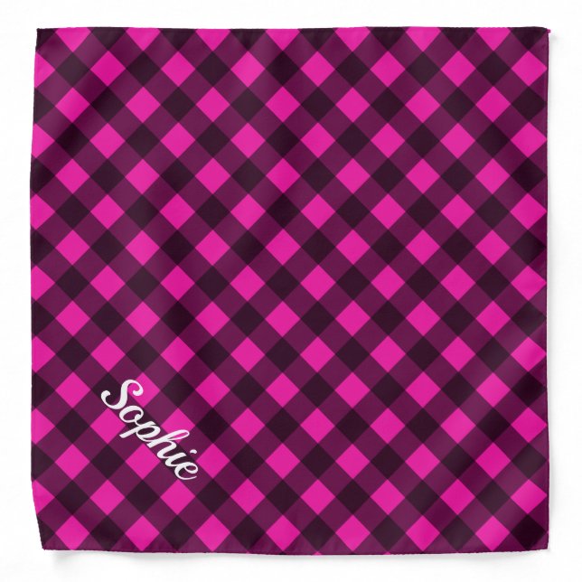 Personalized Pink Buffalo Plaid Dog Bandana (Front)