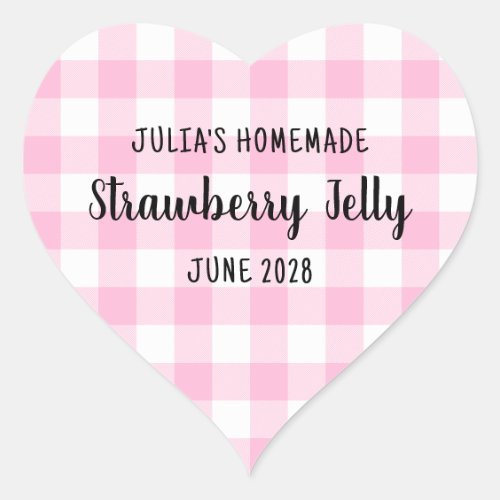 Personalized Pink Buffalo Plaid Strawberry Jelly Heart Sticker