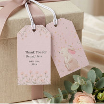 Personalized Pink Bunny First Birthday Favor Tag |