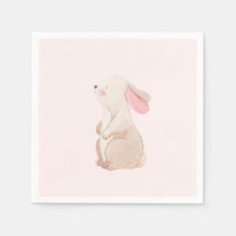 Personalized Pink Bunny First Birthday Napkins | C