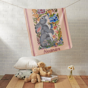 Personalized Pink Bunny Rabbit Bird Baby Girl Cute Blanket
