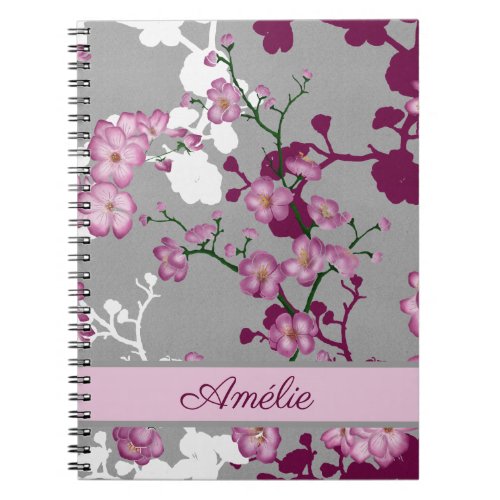 Personalized Pink Burgundy White Cherry Blossoms Notebook