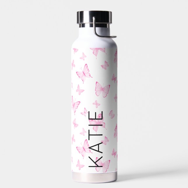 Personalized Pink Butterflies Water Bottle (Left)