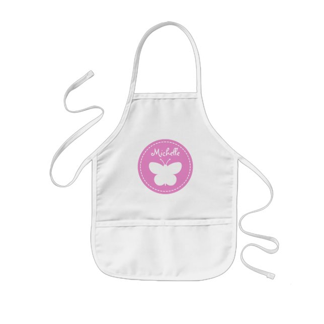 Personalized pink butterfly baking apron for kids (Front)