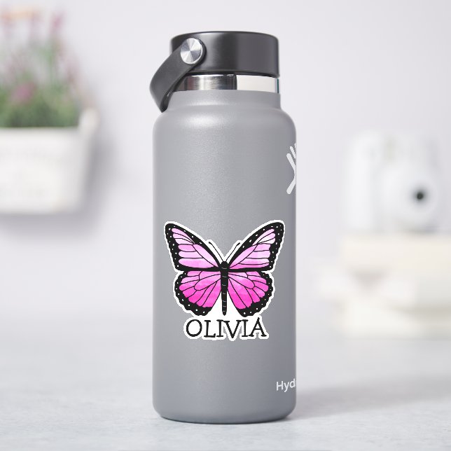 Personalized  Pink Butterfly Girl's Name   Sticker (HydroFlask)