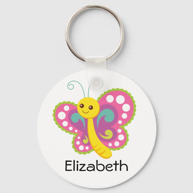 Personalized Pink Butterfly Keychain (Front)