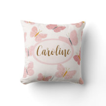 Personalized Pink Butterfly Name Pillow 