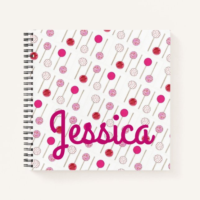 Personalized Pink Cake Pops Baking Dessert Sweet Notebook (Front)