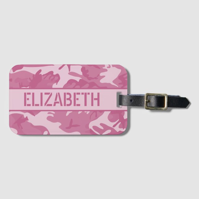 Personalized Pink Camo Luggage Tag (Front Horizontal)