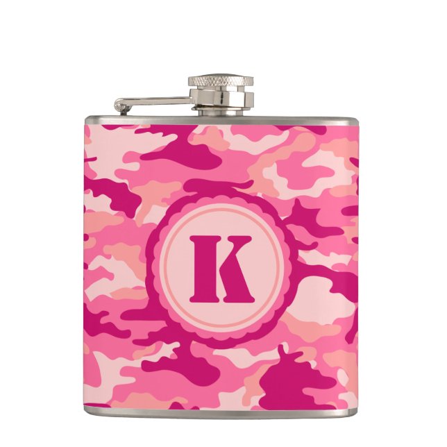 Personalized Pink Camo Pattern Flask (Front)