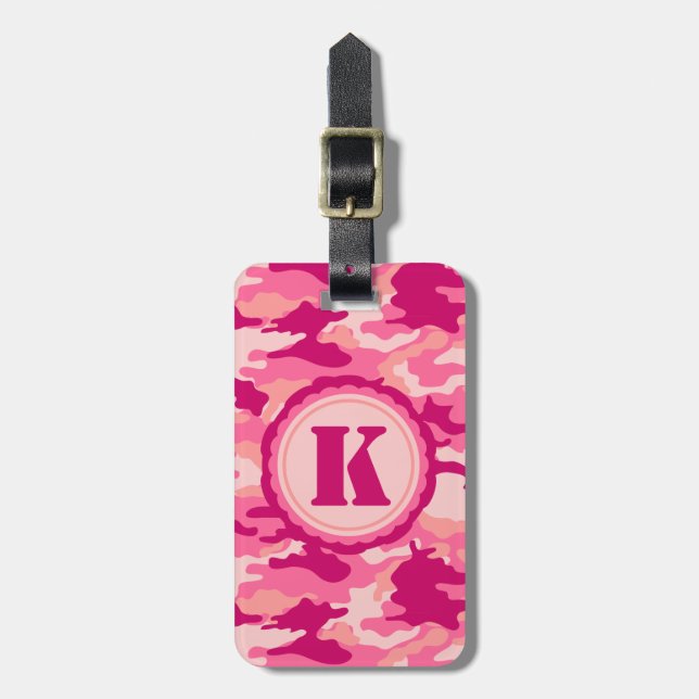 Personalized Pink Camo Pattern Luggage Tag (Front Vertical)