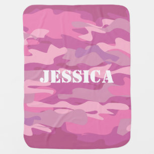 Personalized pink camouflage color baby blanket