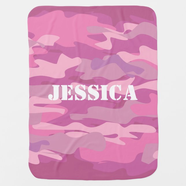 Personalized pink camouflage color baby blanket (Front)