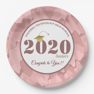 Personalized Pink Camouflage Pattern Graduation Paper Plates