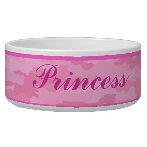 Personalized Pink Camouflage Pet Bowl
