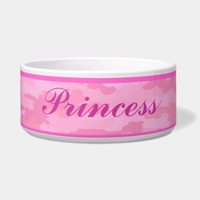 Personalized Pink Camouflage Pet Bowl (Front)